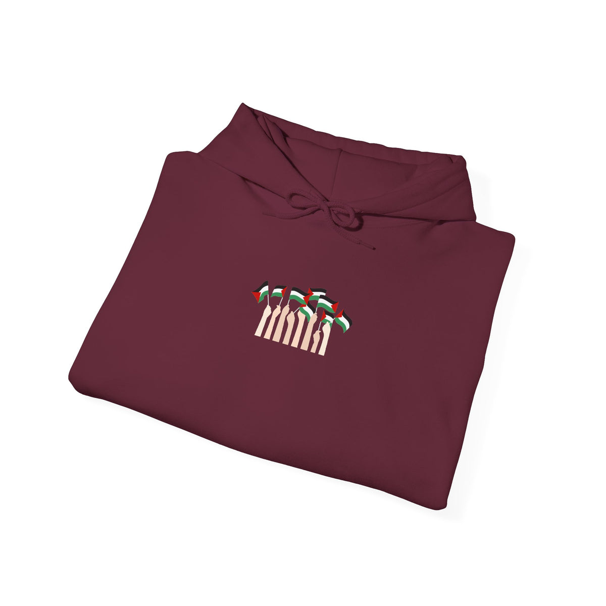Minimal 'Calm' Palestine Flag Hoodie — Small Center Graphic