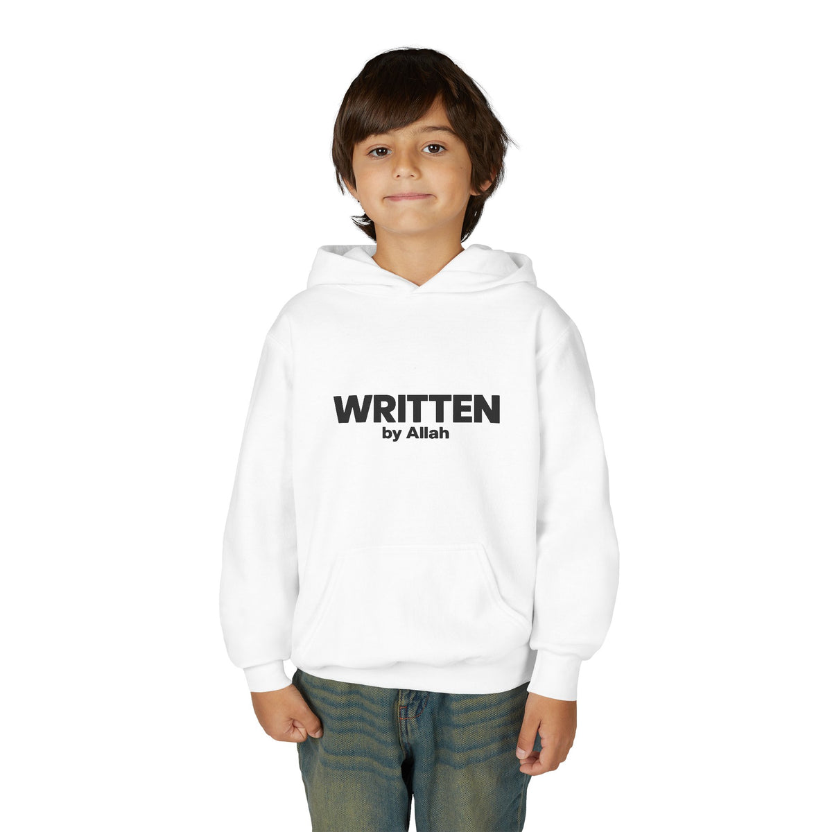 Youth Hoodie — "WRITTEN by Allah" Minimal Islamic Faith Pullover