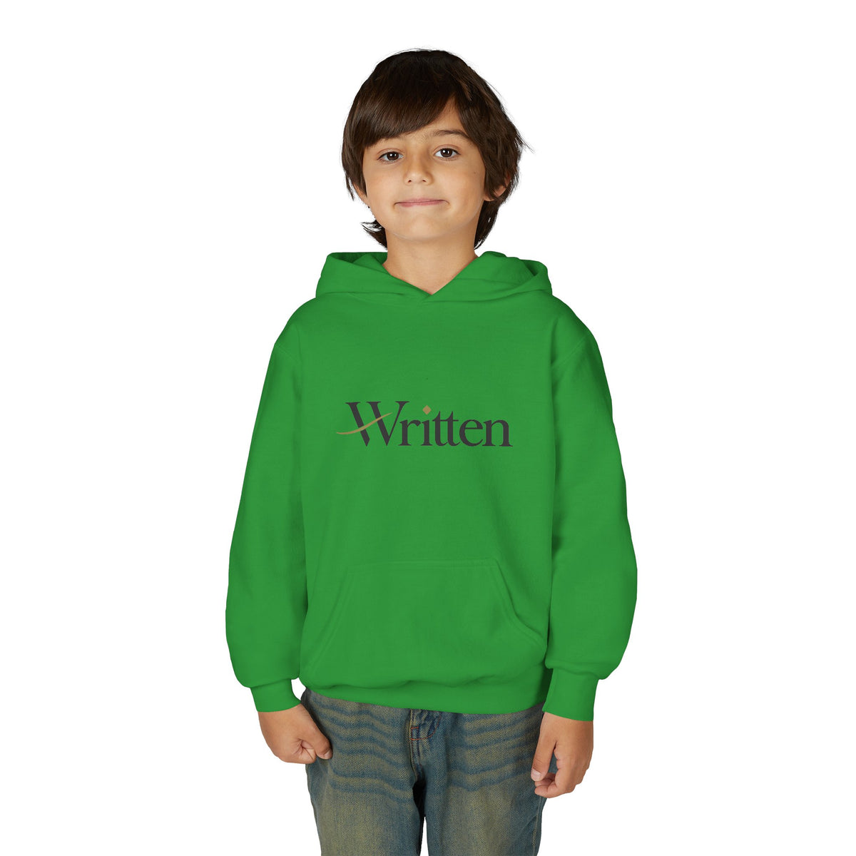 Youth Hoodie — Minimal "Written" Graphic Pullover for Young Writers & Readers