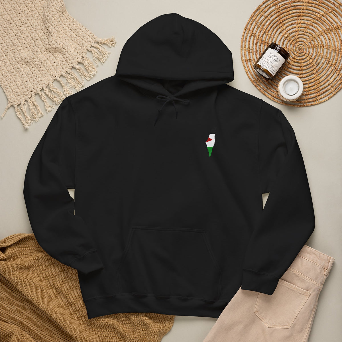 Minimalist Palestinian Flag Hoodie – Small Chest Emblem