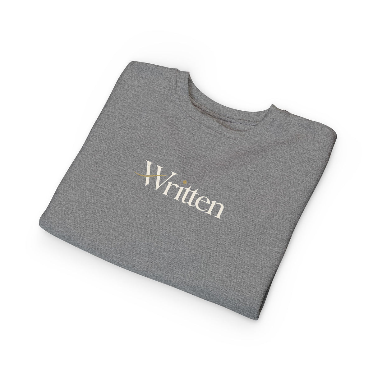 Toddler Sweatshirt - "Written" Minimalist Kids Crewneck, Cozy Gray Graphic Sweater for Little Readers & Writers