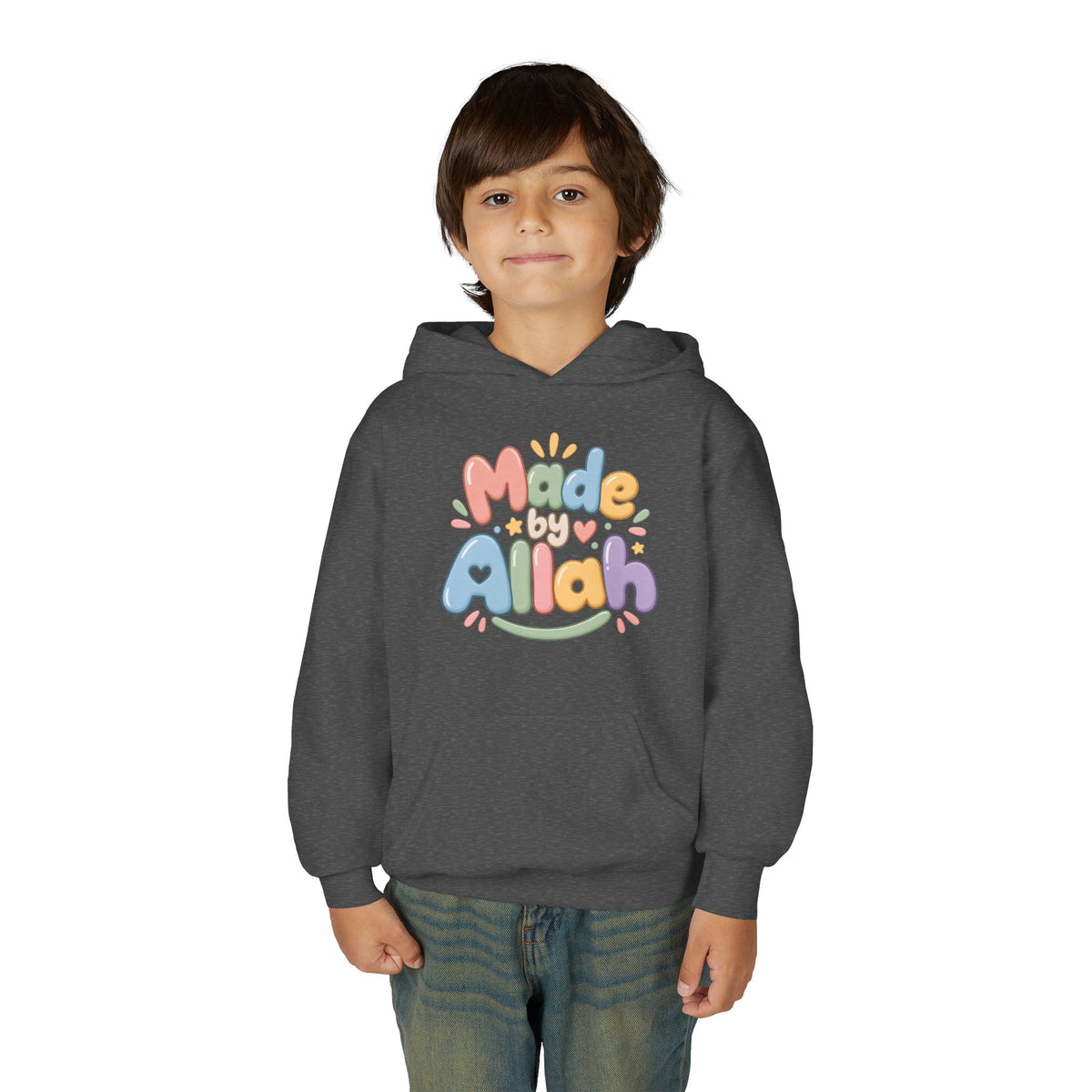 Youth Hoodie — "Made by Allah" Pastel Kids Islamic Pullover
